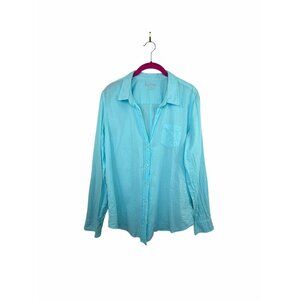 Lilly Pulitzer Button Down Shirt Aqua Blue 100% Cotton Lightweight Medium